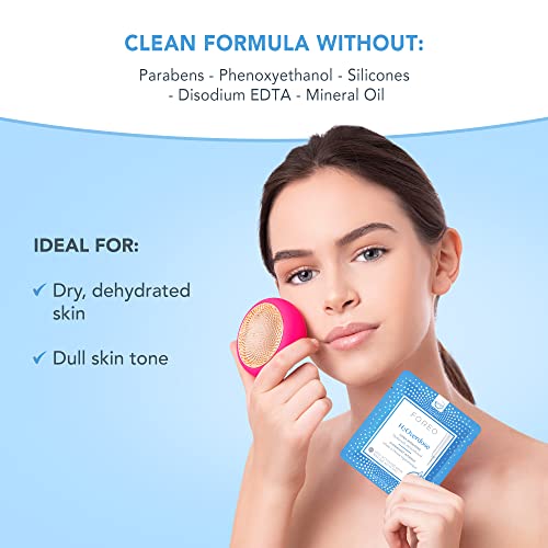 FOREO UFO H2Overdose, mascarilla facial activa para deshidratación extrema, pack de 6, ultra hidratante, ácido hialurónico y aquaxyl, cruelty free, compatible con todos los dispositivos UFO