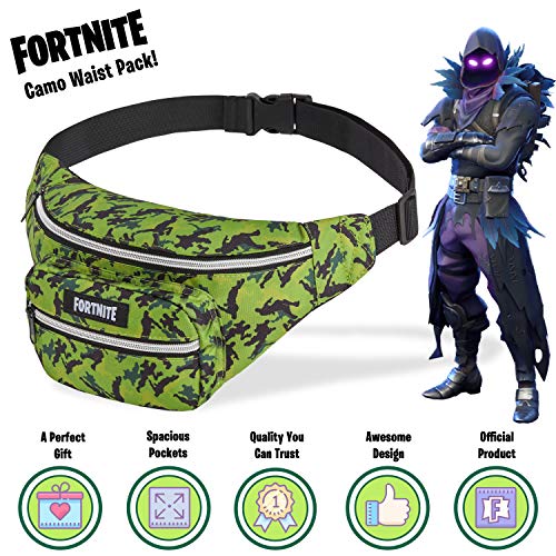 Fortnite Riñonera Niño, Riñonera Deportiva con Estampado de Camuflaje, Bolso Cintura, Merchandising Oficial, Regalos para Niños y Adolescentes (Verde)