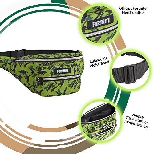 Fortnite Riñonera Niño, Riñonera Deportiva con Estampado de Camuflaje, Bolso Cintura, Merchandising Oficial, Regalos para Niños y Adolescentes (Verde)