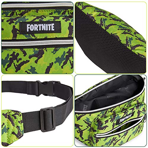 Fortnite Riñonera Niño, Riñonera Deportiva con Estampado de Camuflaje, Bolso Cintura, Merchandising Oficial, Regalos para Niños y Adolescentes (Verde)