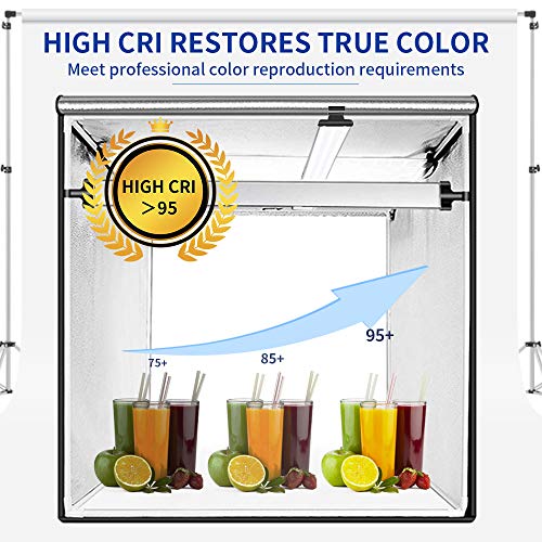 FOSITAN Caja de Fotografía 90*90cm/35"Caja de Luz Estudio fotográfico portátil, 126 LED Luz de Día 15000LM Foto Estudio con 2 tiras de LED, 4 fondos (blanco, negro, naranja, azul), bolsa de transporte