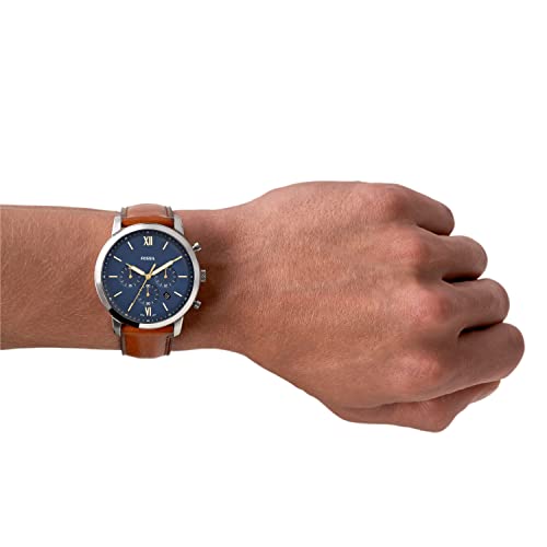 FOSSIL Reloj para Hombre Neutra Chrono, Caja de 44 mm, Movimiento de Cronógrafo de Cuarzo, Correa de Piel, Castaño Claro