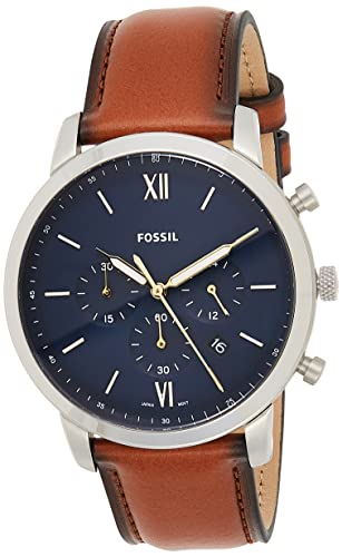 FOSSIL Reloj para Hombre Neutra Chrono, Caja de 44 mm, Movimiento de Cronógrafo de Cuarzo, Correa de Piel, Castaño Claro