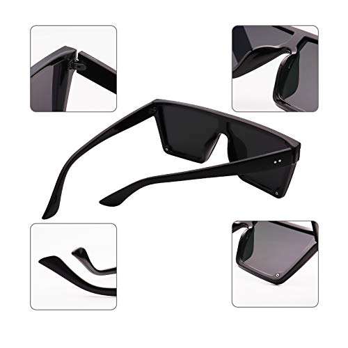 FOURCHEN Gafas de sol cuadradas de gran tamaño para mujeres y hombres de moda con marco grande, Completamente negro.,