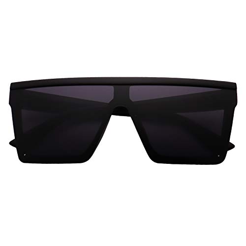 FOURCHEN Gafas de sol cuadradas de gran tamaño para mujeres y hombres de moda con marco grande, Completamente negro.,