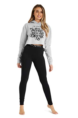 FRIENDS Sudadera Mujer Corta y Leggins, Chandal Mujer de Algodon, Ropa Deportiva Mujer, Merchandising Oficial Regalos Mujer y Adolescente Talla S-XL (M, Negro/Gris)