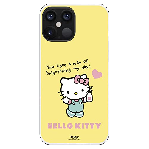 Funda Móvil para Apple iPhone 12 Pro MAX de Hello Kitty Fondo Amarillo. Producto Oficial. Carcasa móvil Bonita. Silicona Gel Flexible