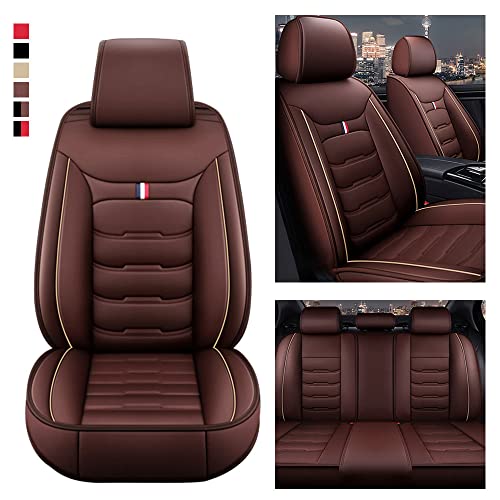 Fundas para Asientos de Coche para Jaguar F-Pace 2016-2021 Cuero Impermeable Compatible con Bolsas Aire Color Café