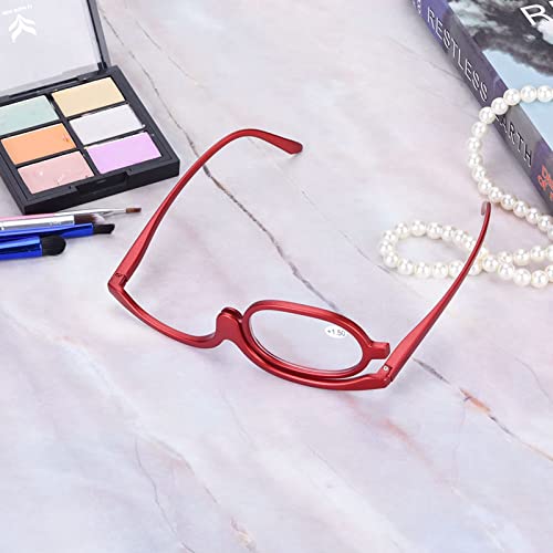 Gafas de maquillaje con aumento de ojos, gafas de maquillaje giratorias para mujer, herramienta esencial de maquillaje(rojo 2)