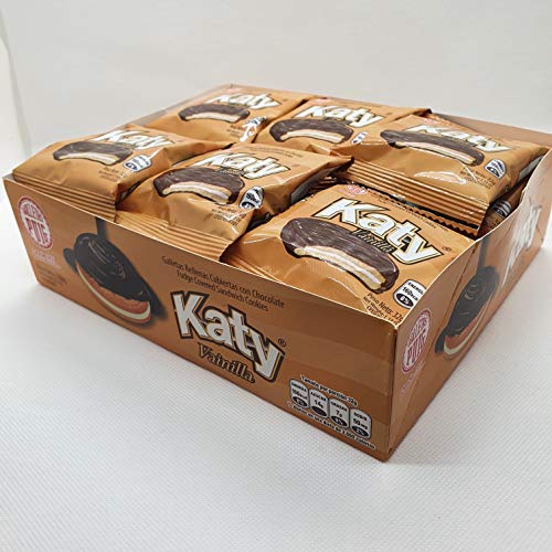 Galletas PUIG KATY VAINILLA Venezuela, galleta rellena de vainilla cubierta de chocolate (24 galletas individuales en caja)