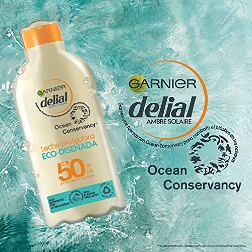 GARNIER DELIAL Leche Protectora Eco Diseñada Spf 50, Respetuosa Con La Vida Marina, Fórmula 94% Biodegradable 235 G, Vanilla