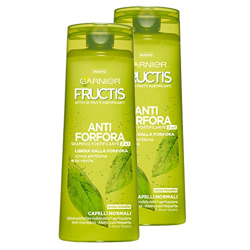 Garnier Fructis Champú anticaspa 2 en 1 para cabello con piritiona de zinc y té verde, sin parabenos, 250 ml - 2 piezas