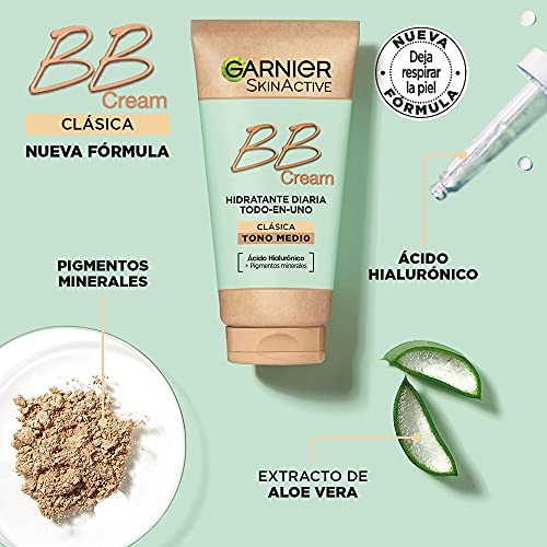 Garnier Neceser de Cuidado Facial - BB Cream Hidratante Todo en uno, Tono Medio SPF15 y Acido Hialurónico 50ml + Sérum Multireparador Ecológico con Vitamina E 30ml