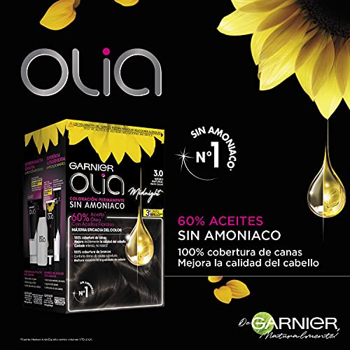 Garnier Olia - Pack de 3 coloración permanente con aceites florales de origen natural sin amoniaco para un olor agradable, color tono 3.0 castaño oscuro