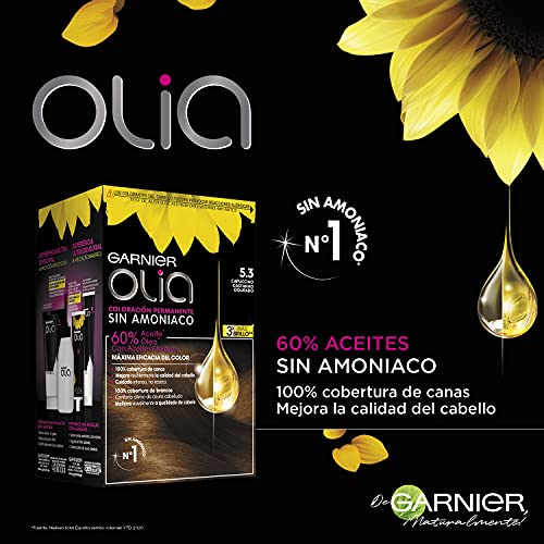 Garnier Olia - Pack de 3 coloración permanente sin amoniaco para un olor agradable con aceites florales de origen natural, color tono 5.3 capuccino