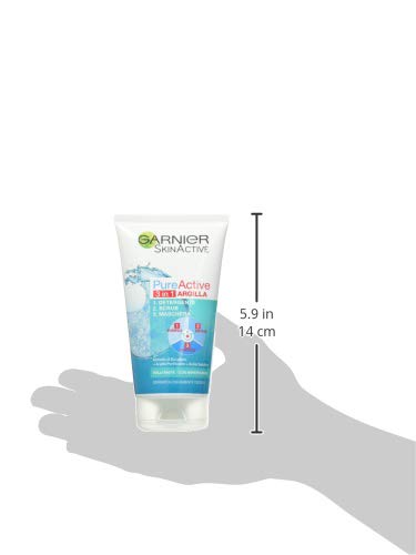 Garnier Pure Active 3 en 1 - Limpiador, exfoliante y mascarilla para pieles grasas o con acné, 150 ml