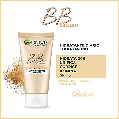 Garnier Skin Active BB Cream Clásica Perfeccionador Prodigioso para Pieles Normales, Tono Claro SPF15 con Vitamina C - 50 ml