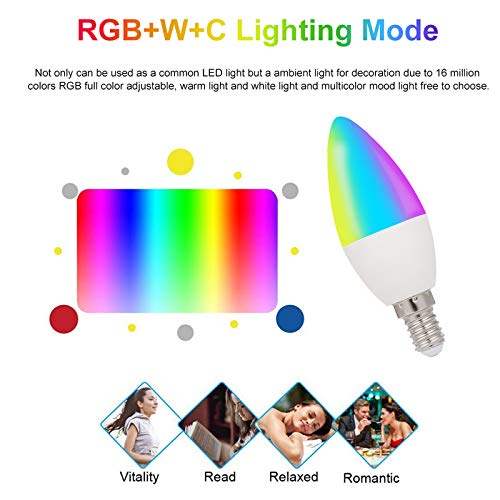 Gecheer Bombilla LED Inteligente WiFi, Bombilla de Vela RGB + W + C, Dimmable Light Phone APP SmartLife / Tuya Remote Control, Compatible con Alexa Google Home Tmall Elf para Control de Voz