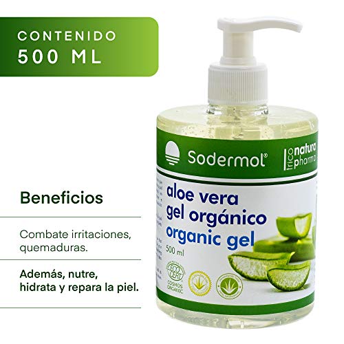 Gel crema Aloe vera puro 100% Bio Ecológico hidratante natural para piel irritada por el depilado y afeitado/Quemaduras solares y picadura de insectos. Uso Facial (cara) y Corporal (500ml) (500 ML)