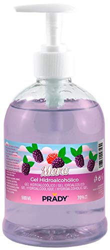 Gel Hidroalcohólico con olor a Mora 500ml Prady - Fabricado en España - 70% de Alcohol con Dosificador - Niños Aroma Golosinas Perfumado Fragancia Desinfectante Manos Bactericida Dispensador Hidrogel