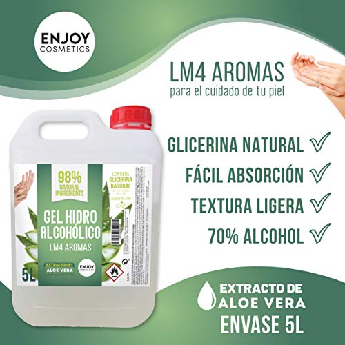 Gel hidroalcohólico de 5000 ml con EXTRACTO NATURAL DE ALOEVERA y con 70% alcohol y con glicerina NATURAL para el cuidado de la piel. 98% ingredientes Naturales. NUEVOS AROMAS