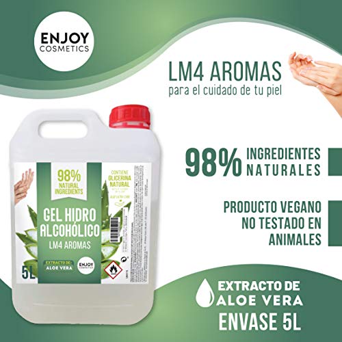 Gel hidroalcohólico de 5000 ml con EXTRACTO NATURAL DE ALOEVERA y con 70% alcohol y con glicerina NATURAL para el cuidado de la piel. 98% ingredientes Naturales. NUEVOS AROMAS