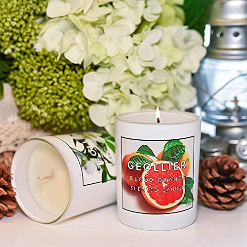 GEOLLIER Vela Perfumada de 2 Piezas, Juego de Velas de Cera de Soja, Regalo de San Valentín para Mujeres Velas de Tarro Fuertemente Perfumadas 3.6oz/100g 15-20 Horas (Blood orange+Gardenia)