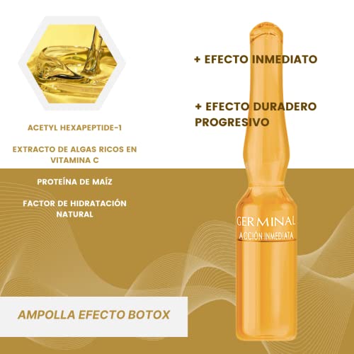 Germinal Acción Inmediata - Sérum Facial Progressive Lifting, Efecto Flash inmediato y Botox de larga duración, con una cominación de péptidos, proteina del maiz y Vitamina C - 30 ampollas de 1,5 ml