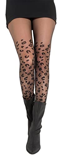 Gi&Gi Medias de fantasía de leopardo para mujer 40Den Extra Comfort Buena Quanlidad Made in Italy N.1608, Negro , Large-X-Large