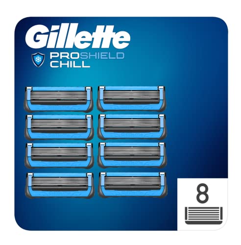 Gillette Fusion 5 ProShield Chill Cuchillas de Afeitar Hombre, Paquete de 8 Cuchillas de Recambio