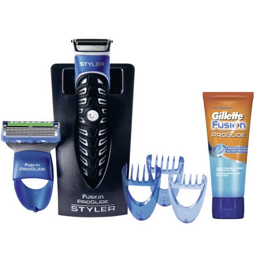 Gillette Fusion ProGlide Styler Pack de regalo (cuchillas de afeitar, gel de afeitar transparente), 1er Pack (1 x 1 juego)