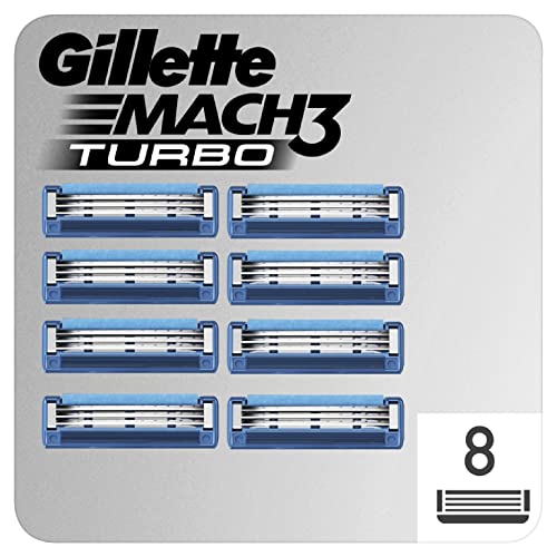 Gillette Mach3 Turbo Cuchillas de Afeitar Hombre, Paquete de 8 Cuchillas de Recambio