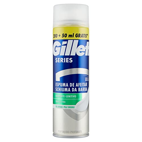 Gillette Series Espuma de Afeitar Calmante Con Aloe Vera, Para Piel Sensible, Protección Total Ante La Irritación, Ayuda A Proteger Contra Cortes, Ardor, Escozor, Enrojecimiento Y Tirantez, 250ml