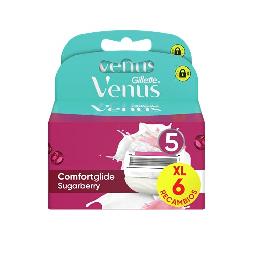 Gillette Venus Comfortglide Sugarberry Con Olay Recambios Para Maquinilla Para Mujer, Pack XL 6, 5 Hojas Para Una Depilación Suave, Apurada Y Duradera