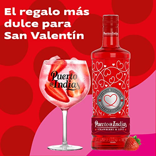 Gin Puerto de Indias - Edición Limitada San Valentín - Gin de Fresa Premium - Ginebra Sabor Fresa Premium - Ginebra Strawberry - 70 cl - 37.5%