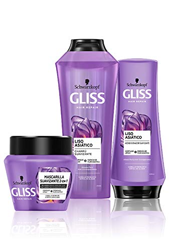 GLISS - Champú Liso Asiático, 370 ml, para cabello rebelde o difícil de alisar, Gama alisado fácil