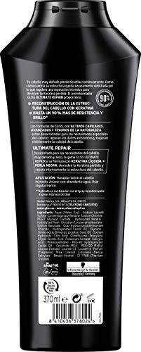 Gliss - Champú para pelo muy dañado con Keratina Líquida - Ultimate Repair - 6uds de 370ml (2.220ml) – Gama ultra reparación