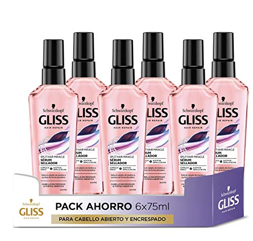 Gliss - Sérum Sellador para pelo abierto y encrespado - Split Hair Miracle - 6uds de 75ml (450ml) – Gama Selladora