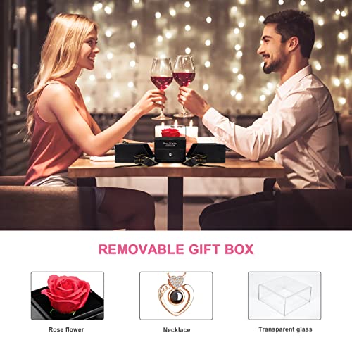 Gmasiou Rosa Eterna Natural, Juego de Rosas Eternas, Caja de Regalo de Joyería Hecha a Mano con Collar para Ella, Cumpleaños, día de San Valentín, Bodas de Navidad para Mujeres