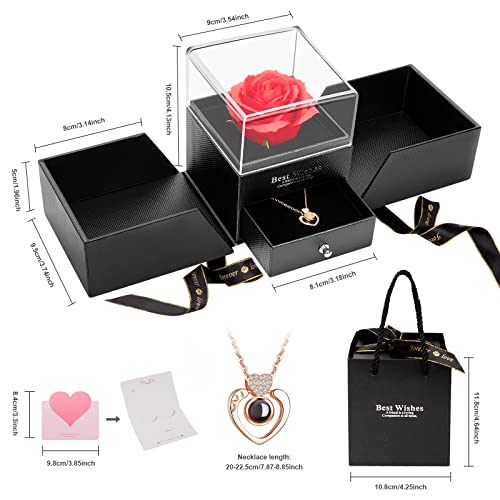 Gmasiou Rosa Eterna Natural, Juego de Rosas Eternas, Caja de Regalo de Joyería Hecha a Mano con Collar para Ella, Cumpleaños, día de San Valentín, Bodas de Navidad para Mujeres