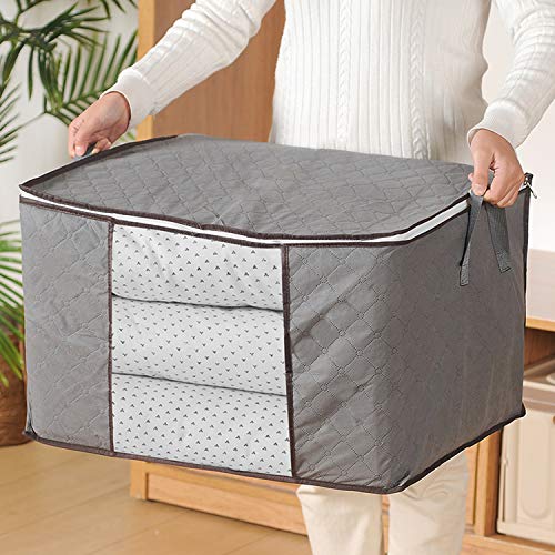 GoMaihe Cajas Almacenaje Ropa 4 Piezas, Contenedor de Almacenamiento Debajo de la Cama no Tejido de Gran Capacidad, 60x40x35cm Bolsa de Deporte con Cadena con Lengüeta, Edredón de Edredón, Manta, Gris