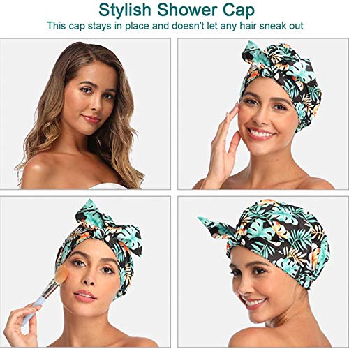 Gorros de Ducha Mujer,Gorros de Ducha Reutilizables, Gorro de Baño Elástico con Doble Capa para cabello largo, capaz de ajustar la mayoría de los tamaños de la cabeza.