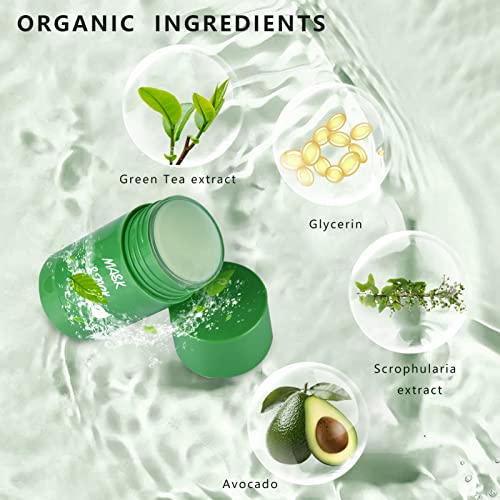 Green Mask Stick Natural, Green Tea Cleansing Mask Purificante, Deep Cleanser Mask Stick Hidratante Controlar el Aceite, Limpieza de Los Poros, Quitar Puntos Negros, Exfoliación Reafirmación