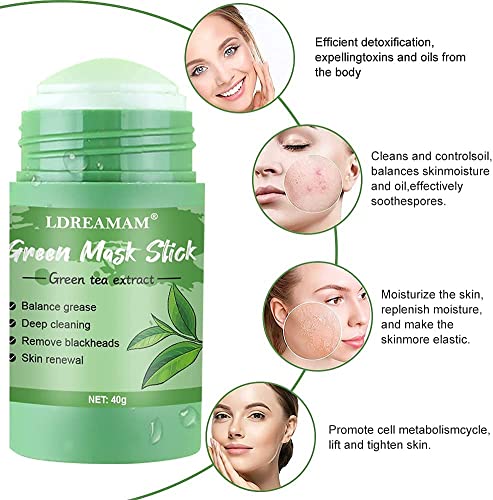 Green Mask Stick,Mascarilla de Limpieza Profunda,Mascarilla Limpiadora Facial,Mascarilla en Barra Sólida,Control Aceite Hidratante Facial,Limpieza Profunda Poros,Removedor de Espinillas