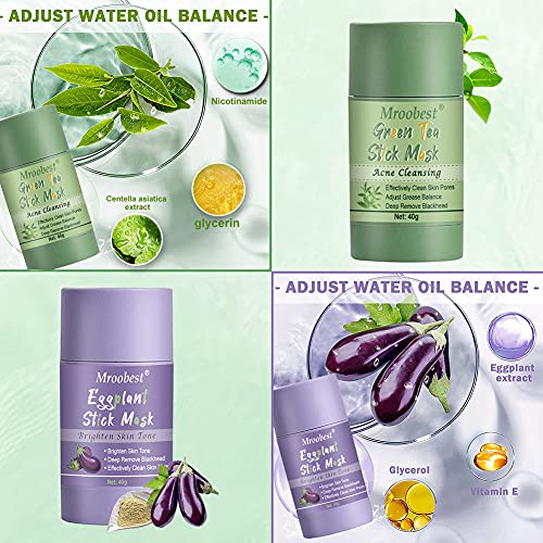 Green Stick Mask, Green Tea Cleansing Mask, Mascarilla Limpiadora Facial, Mascarilla Purificadora de Té Verde y Berenjena para limpieza del acné, eliminación profunda de puntos negros (2 Sticks)