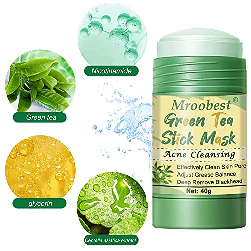 Green Stick Mask, Mascarilla de Limpieza Profunda, Mascarilla Purificadora de Té Verde para Control de Aceite Anti acné, Elimina eficazmente el acné, Purifica la piel, Mejora la sequedad de la piel