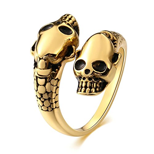 Gualiy Anillo Acero Inoxidable Boda 17MMAnillo de Cráneo esqueléticopara Hombre, niño, Padre, Esposo, Oro, Tamaño 27