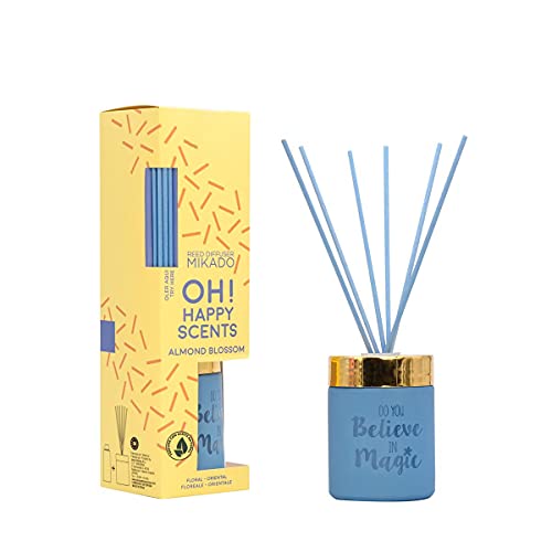 H HANSEL HOME Set Surtido 4 Ambientadores Marine Breeze,Almond Blossom,Tropical Summer, Pinky Cloud, Hogar Mikado Ambientador Mensajes OH Happy SCENTS 4 x 100ml