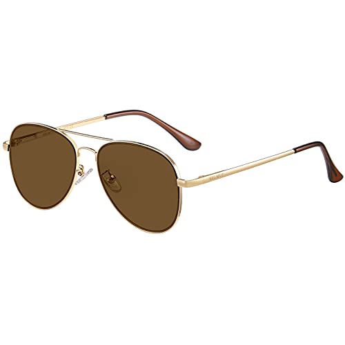 H HELMUT JUST Gafas de Sol para Hombre Mujer Piloto Espejo para Viajes UV400 Marrón Aviador Montura