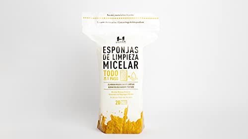 Hadda Fibritas Esponja Jabonosa Desechable con Gel Desmaquillante Micelar para Cara. Esponja de Baño de Un Solo Uso para Higiene Facial con Gel Dermatológico e Hipoalergénico. 20 unidades